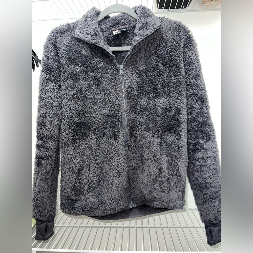 Fila Plush Half-Zip Teddy Jacket — Charcoal Gray